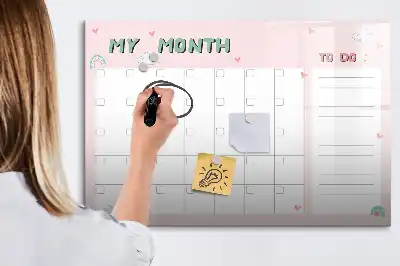 Beschrijfbaar glazen magneetbord met maandplanner voor kinderen