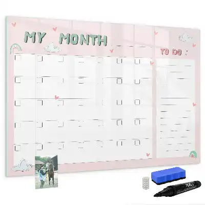 Beschrijfbaar glazen magneetbord met maandplanner voor kinderen