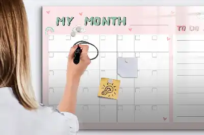 Beschrijfbaar glazen magneetbord met maandplanner voor kinderen
