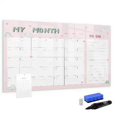 Beschrijfbaar glazen magneetbord met maandplanner voor kinderen