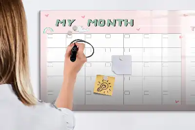 Beschrijfbaar glazen magneetbord met maandplanner voor kinderen