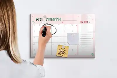 Beschrijfbaar glazen magneetbord met maandplanner voor kinderen