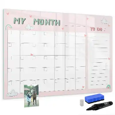 Beschrijfbaar glazen magneetbord met maandplanner voor kinderen