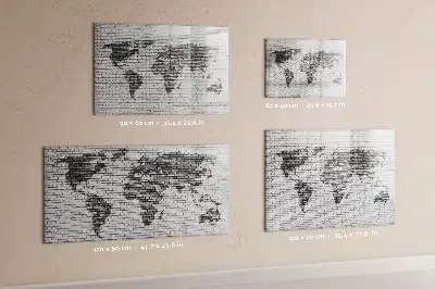 Beschrijfbaar glazen magneetbord met print van wereldkaart op bakstenen muur
