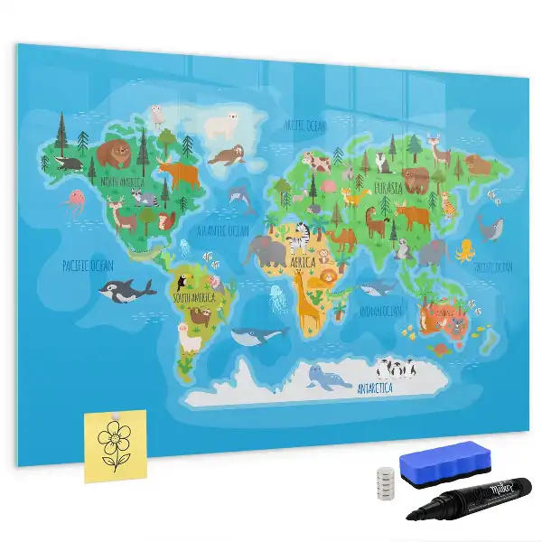 Beschrijfbaar glazen magneetbord met cartoon kaart design