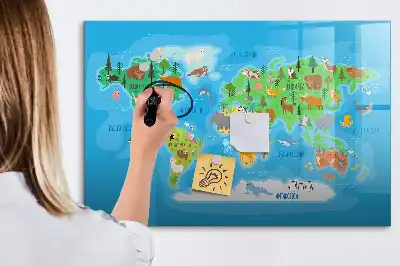 Beschrijfbaar glazen magneetbord met cartoon kaart design