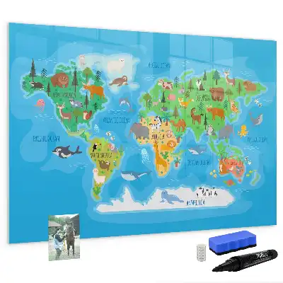Beschrijfbaar glazen magneetbord met cartoon kaart design