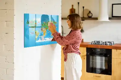 Beschrijfbaar glazen magneetbord met cartoon kaart design