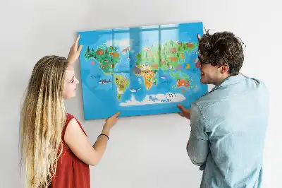 Beschrijfbaar glazen magneetbord met cartoon kaart design
