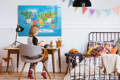 Beschrijfbaar glazen magneetbord met cartoon kaart design