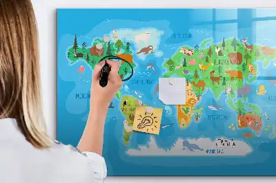 Beschrijfbaar glazen magneetbord met cartoon kaart design