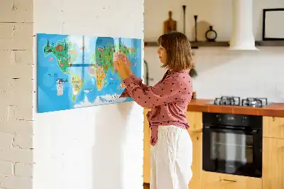 Beschrijfbaar glazen magneetbord met cartoon kaart design