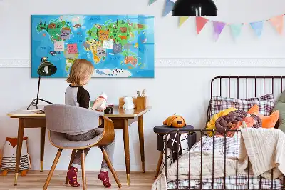 Beschrijfbaar glazen magneetbord met cartoon kaart design