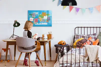 Beschrijfbaar glazen magneetbord met cartoon kaart design
