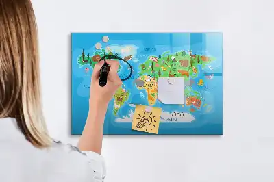 Beschrijfbaar glazen magneetbord met cartoon kaart design