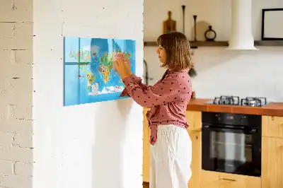 Beschrijfbaar glazen magneetbord met cartoon kaart design