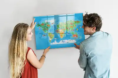 Beschrijfbaar glazen magneetbord met cartoon kaart design
