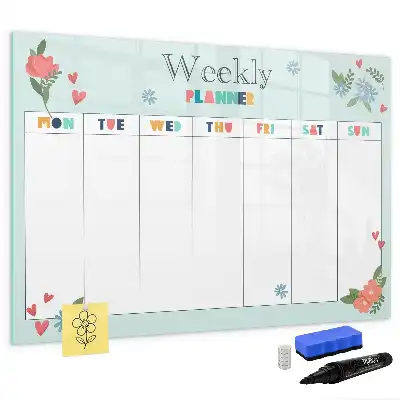 Magnetisch glazen weekplanner voor notities en foto's