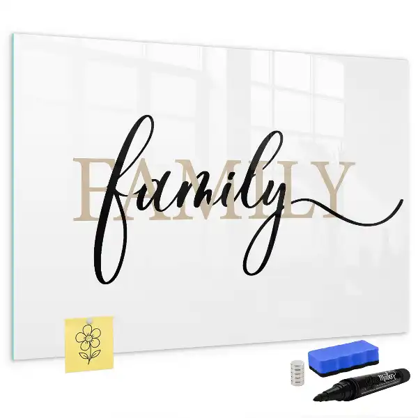 Beschrijfbaar glazen magneetbord met familie ontwerp