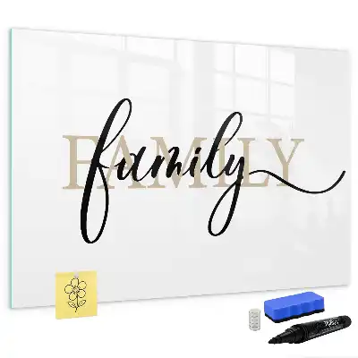 Beschrijfbaar glazen magneetbord met familie ontwerp