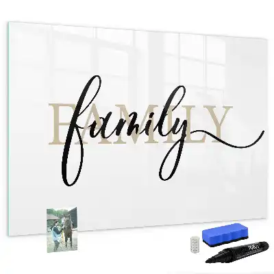 Beschrijfbaar glazen magneetbord met familie ontwerp