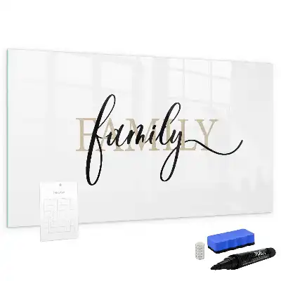 Beschrijfbaar glazen magneetbord met familie ontwerp