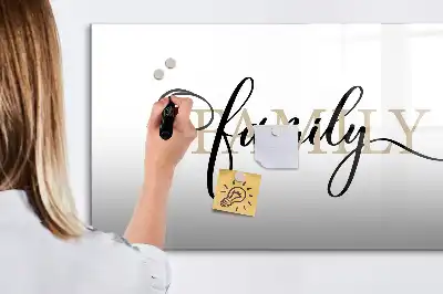 Beschrijfbaar glazen magneetbord met familie ontwerp