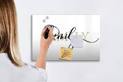 Beschrijfbaar glazen magneetbord met familie ontwerp