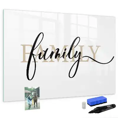 Beschrijfbaar glazen magneetbord met familie ontwerp