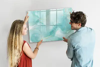 Beschrijfbaar glazen magneetbord met abstract marmerdesign