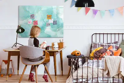 Beschrijfbaar glazen magneetbord met abstract marmerdesign