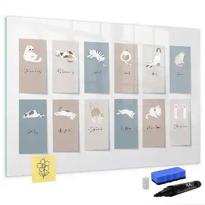 Kattenkalender magnetisch glazen schrijfbord voor notities en foto's