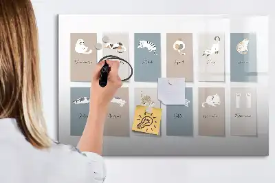 Kattenkalender magnetisch glazen schrijfbord voor notities en foto's