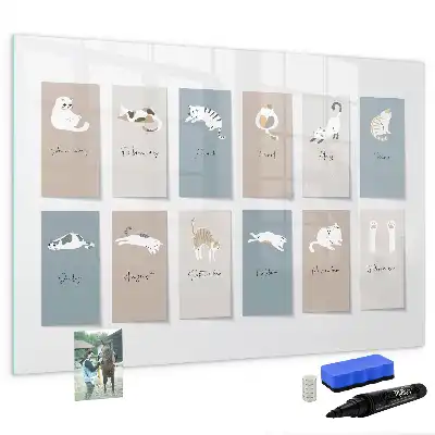 Kattenkalender magnetisch glazen schrijfbord voor notities en foto's