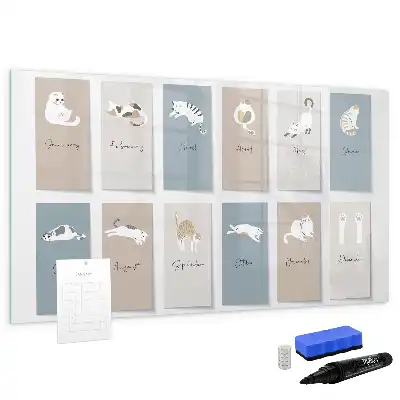 Kattenkalender magnetisch glazen schrijfbord voor notities en foto's