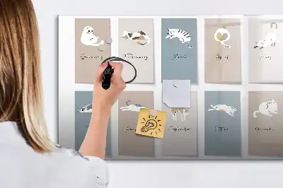 Kattenkalender magnetisch glazen schrijfbord voor notities en foto's