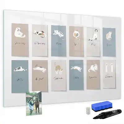 Kattenkalender magnetisch glazen schrijfbord voor notities en foto's
