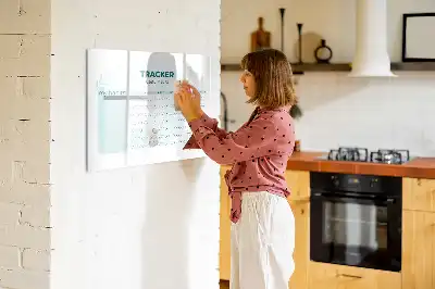 Beschrijfbaar glazen magneetbord met design voor maandplanning