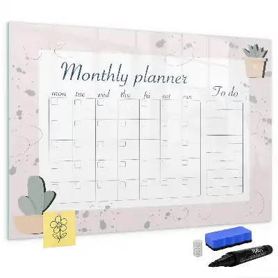 Beschrijfbaar glazen magneetbord met design maandplanner