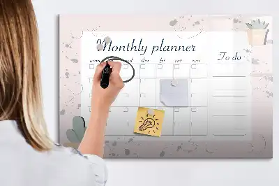 Beschrijfbaar glazen magneetbord met design maandplanner