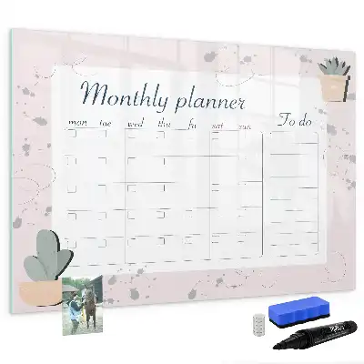 Beschrijfbaar glazen magneetbord met design maandplanner