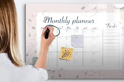 Beschrijfbaar glazen magneetbord met design maandplanner