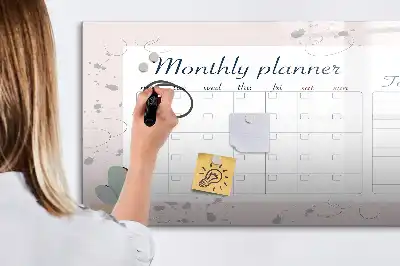 Beschrijfbaar glazen magneetbord met design maandplanner