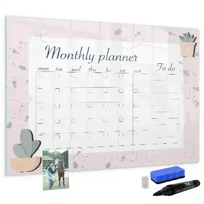 Beschrijfbaar glazen magneetbord met design maandplanner