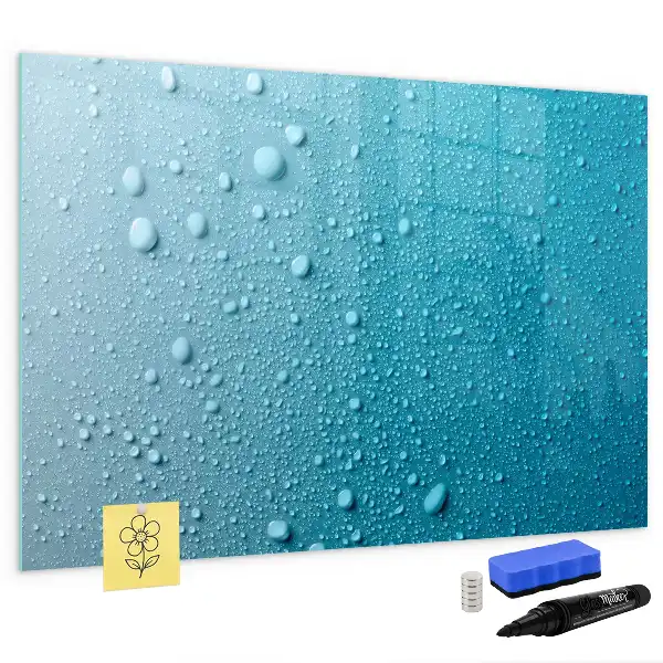 Magnetisch glazen schrijfbord voor notities en foto's met print van waterdruppels