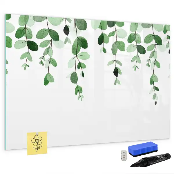 Beschrijfbaar glazen magneetbord met plantbladeren design