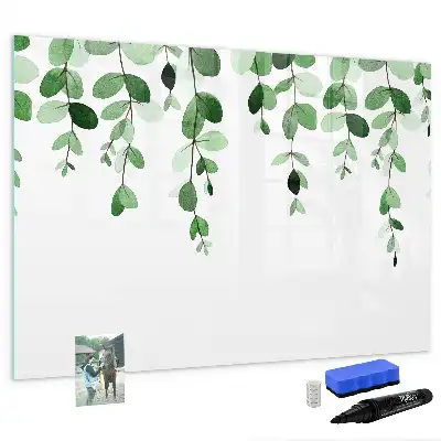 Beschrijfbaar glazen magneetbord met plantbladeren design