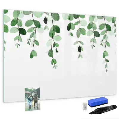 Beschrijfbaar glazen magneetbord met plantbladeren design