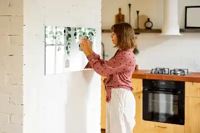Beschrijfbaar glazen magneetbord met plantbladeren design