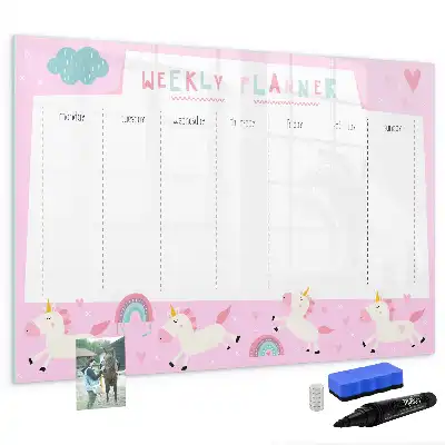 Magnetisch glazen weekplanner voor kinderen geschikt voor notities en foto's